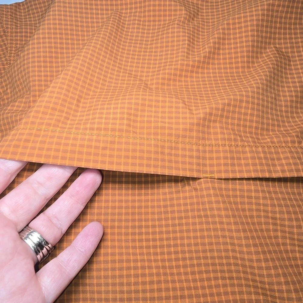 The North Face Hiking Camp Shirt Men's L Orange Plaid Button Up‎ Outdoor EUC